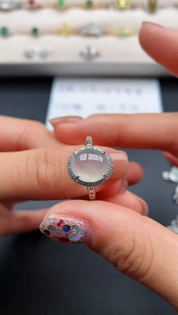 银S925镶嵌戒指翡翠缅甸天然A货翡翠11 10-3