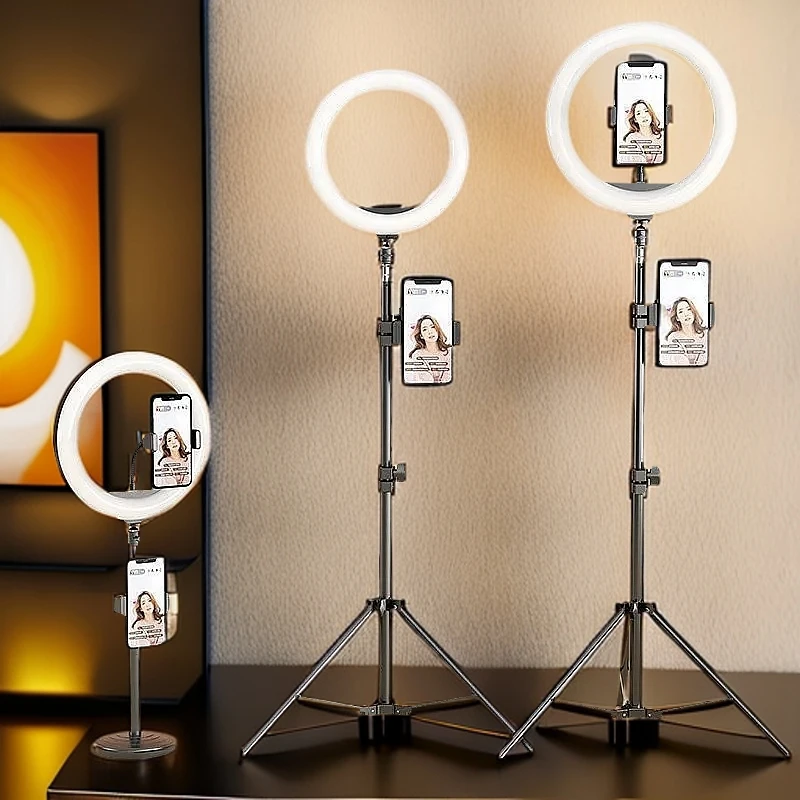 手机三脚架补光灯网红专用便携式多机位专业自拍杆三色升降折叠