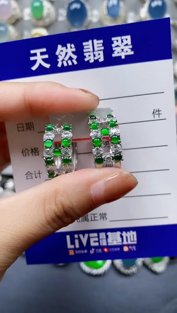翡翠银S925镶嵌耳饰0589