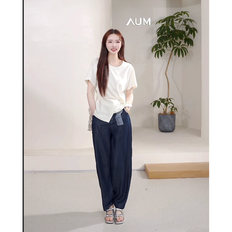 AUM/噢姆白色时尚休闲夏季纯色极简风气质文艺不规则T恤M1EG26397
