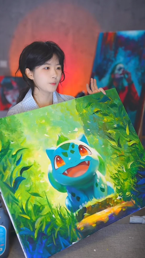 油画裴*笨妙蛙种子丙烯画纯手绘