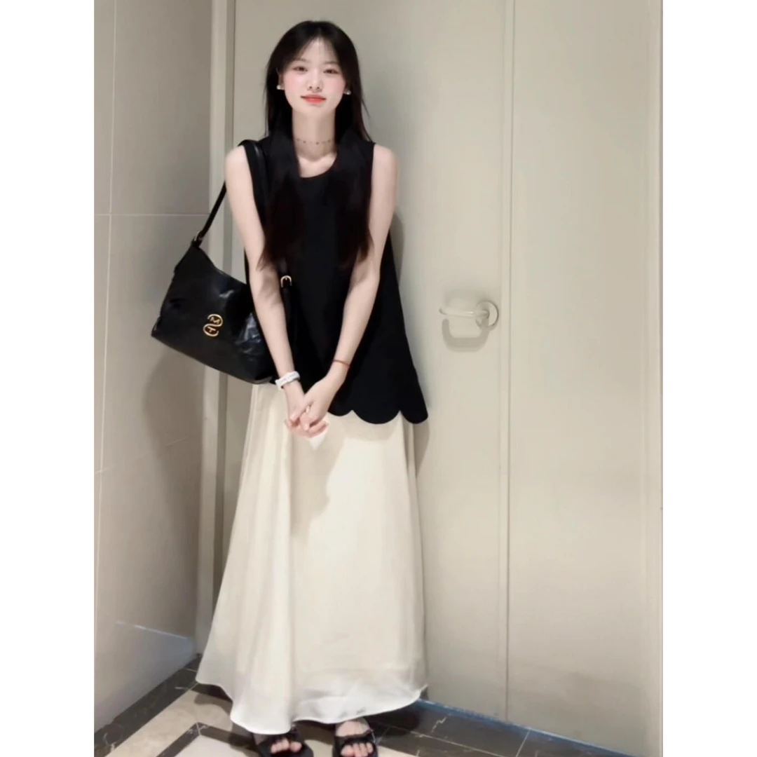 parkyeon轻熟风气质名媛无袖背心上衣时尚休闲显瘦半身裙套装女