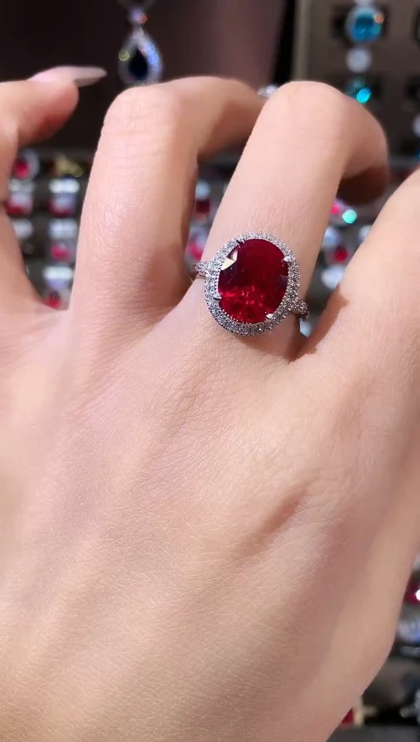 无925银鸽血红色戒指