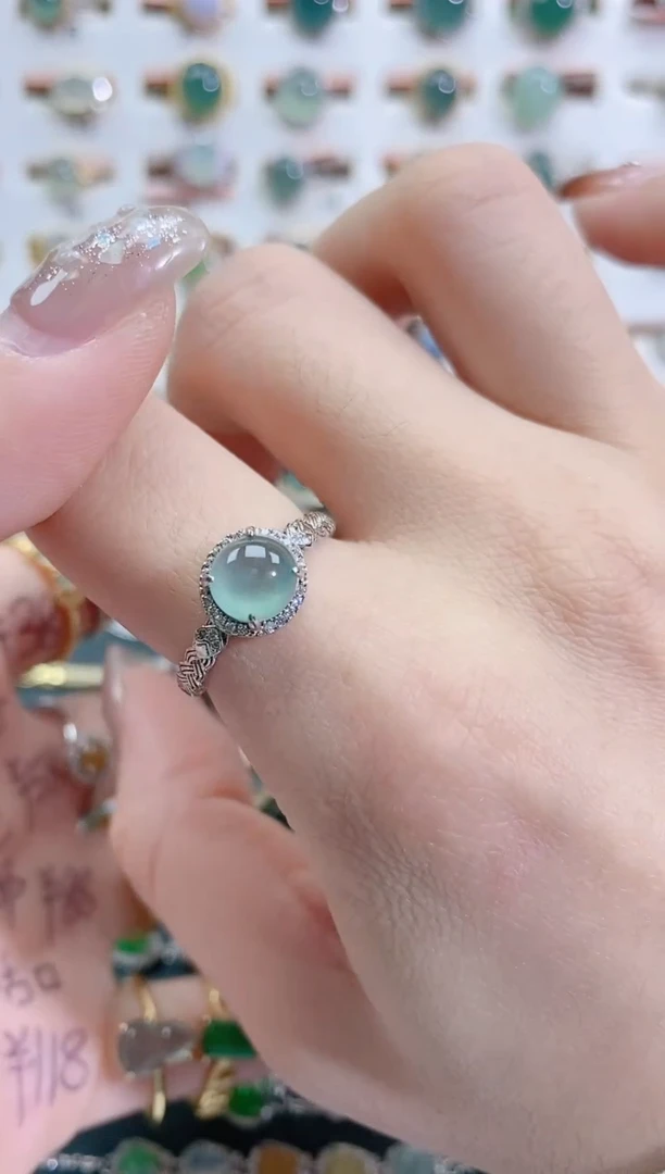 银S925镶嵌戒指翡翠天然翡翠