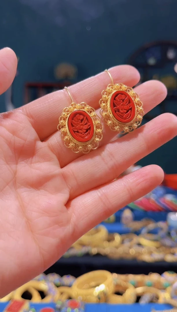 【闪购商品】花丝镶嵌雕漆耳环