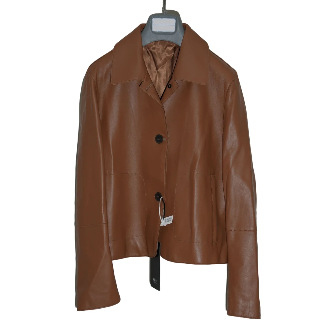 【柏总推荐】咖啡色短款长袖皮衣