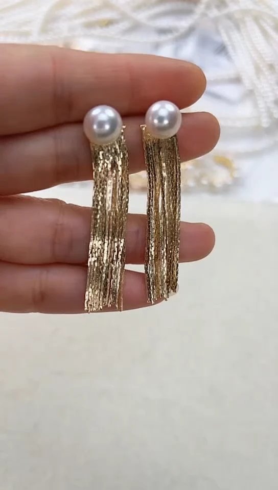【闪购商品】淡水珍珠耳饰合金金色流苏
