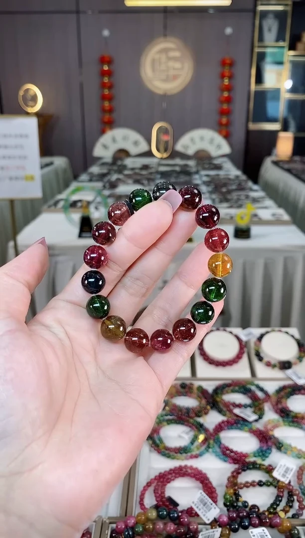 未镶嵌老矿碧玺彩虹单圈手串11mm+碧玺時**龍hon多样性发货一条