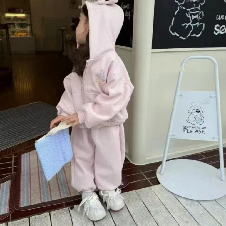 PUFF-6198-女童儿童秋季休闲卡通KT猫套装