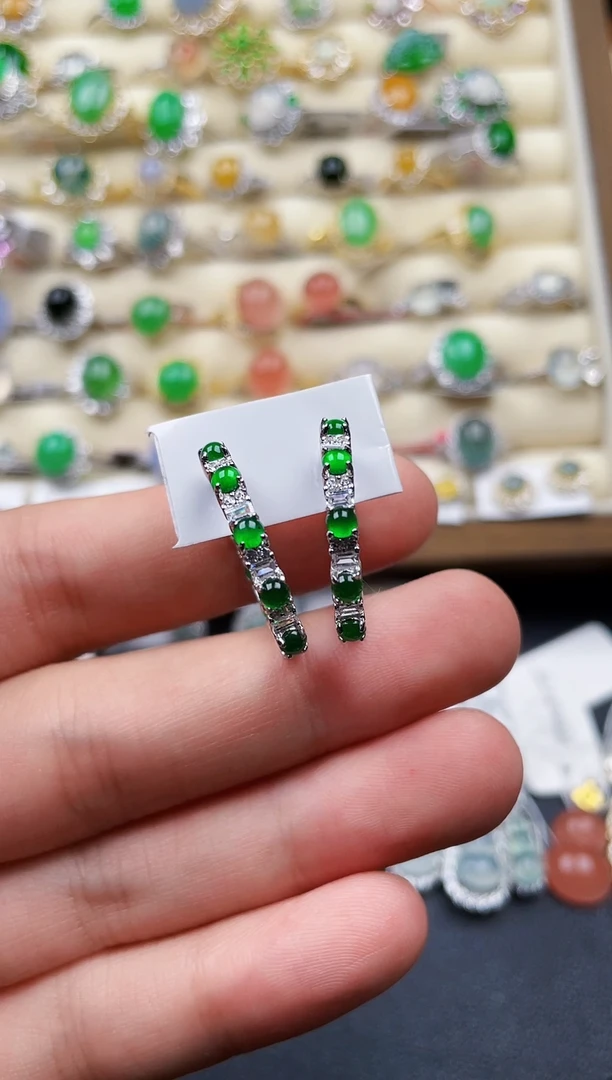 银S925镶嵌翡翠耳饰57