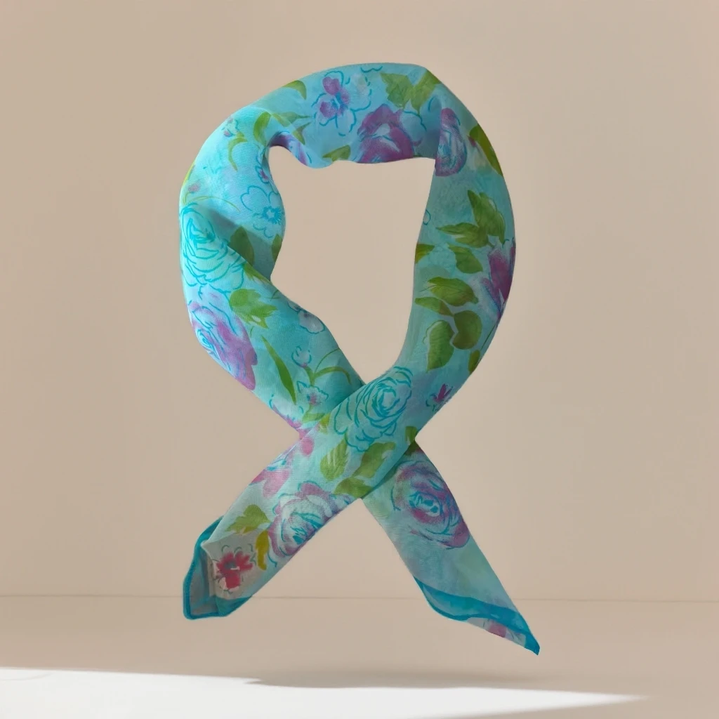 XF63【蓝底小花】西丽纱70*70女士丝巾