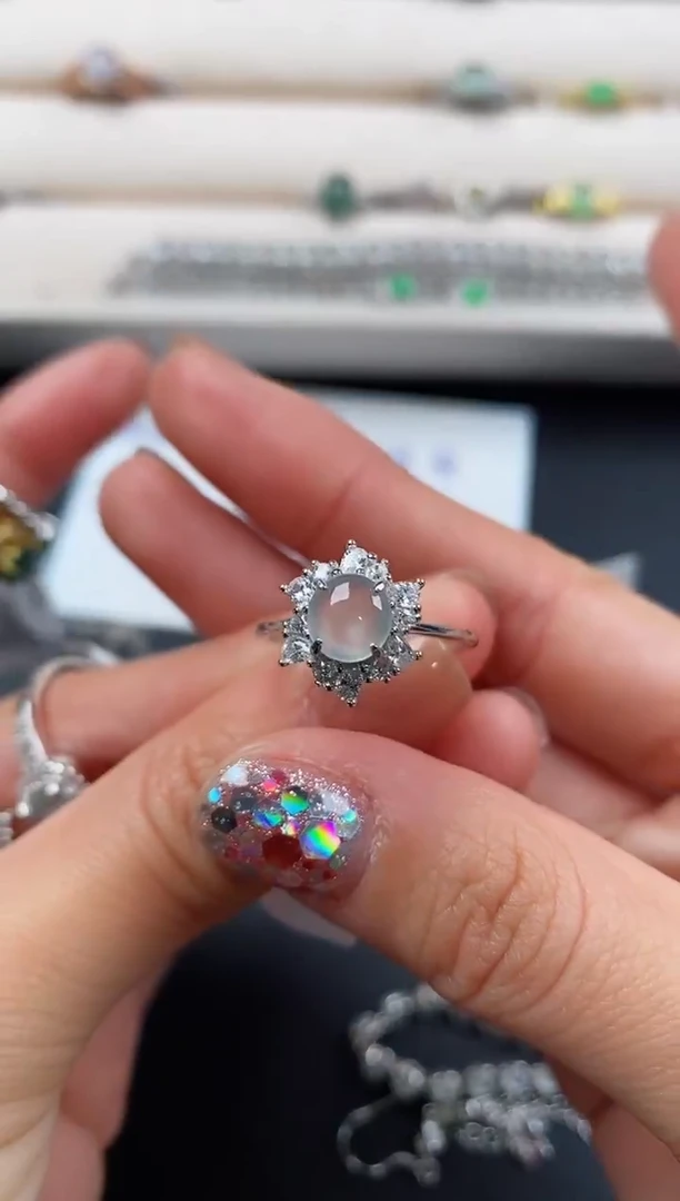 银S925镶嵌戒指翡翠888888+10