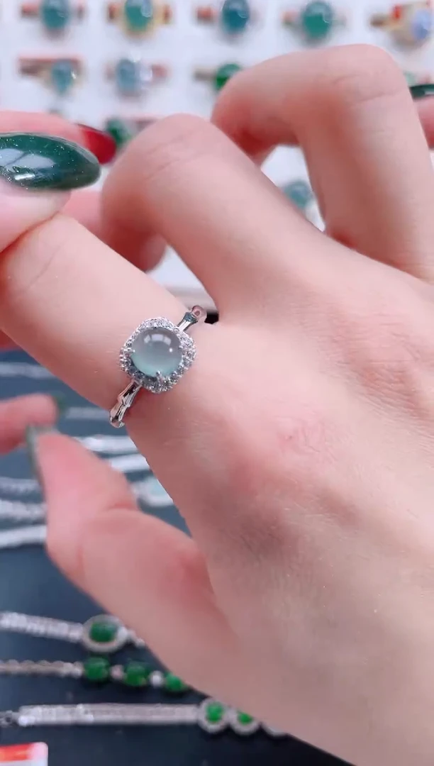 银S925镶嵌戒指翡翠天然翡翠
