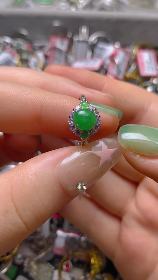 银S925镶嵌戒指翡翠百内无证书