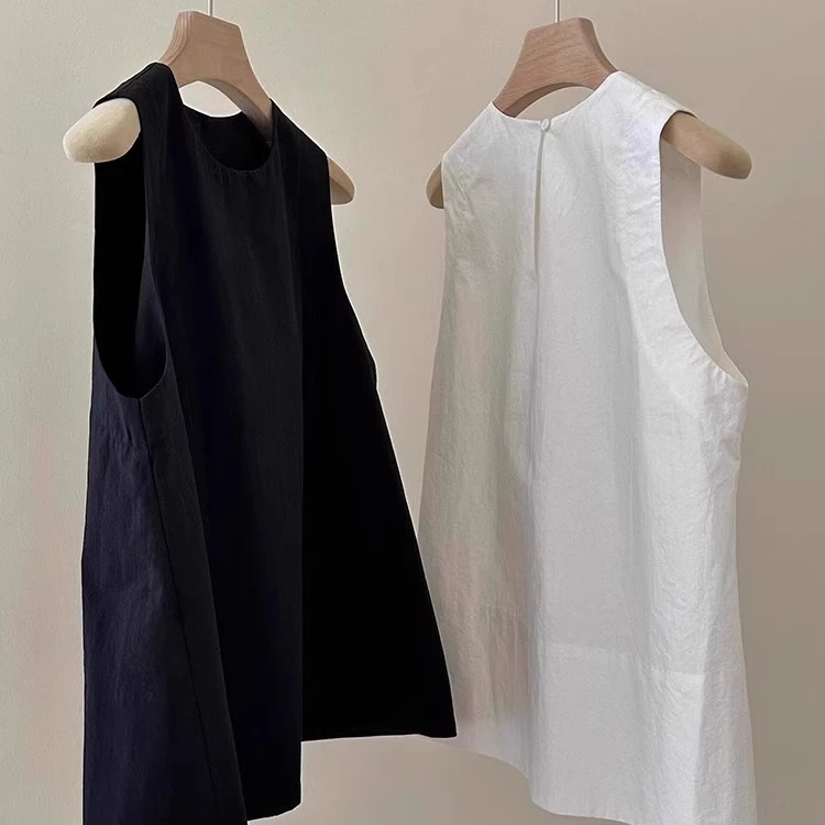 日系白色背心女设计感小众宽松薄款透气亚麻娃娃衫无袖上衣