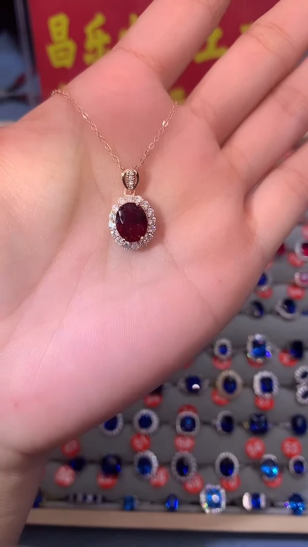 【闪购商品】红宝石吊坠(赠链)银S925镶嵌鸽血红