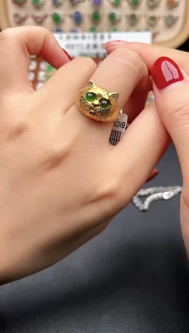 银S925镶嵌戒指翡翠一物一证一礼盒