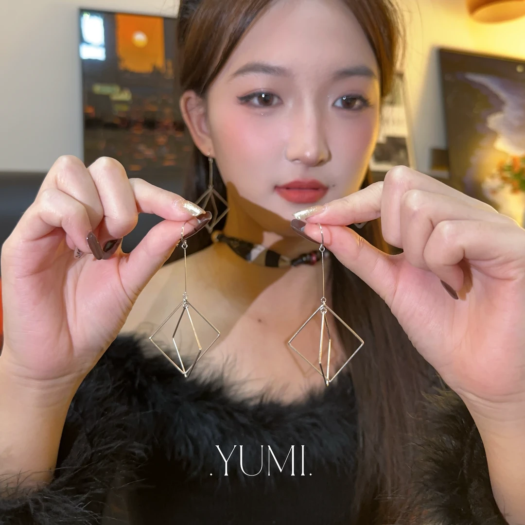 铜合金耳饰 几何线条方块流苏耳环ins冷淡风高级时尚百搭耳饰