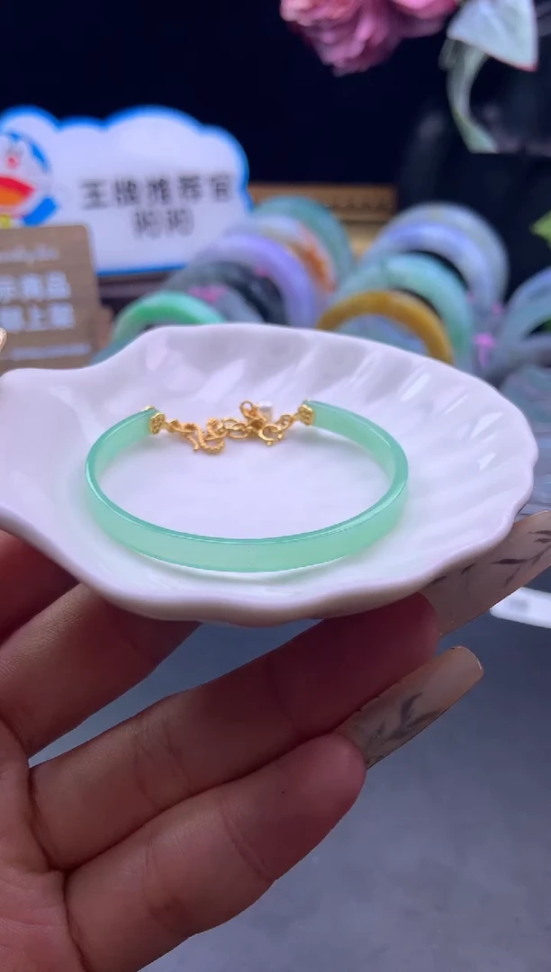 银S925镶嵌手链翡翠半镯