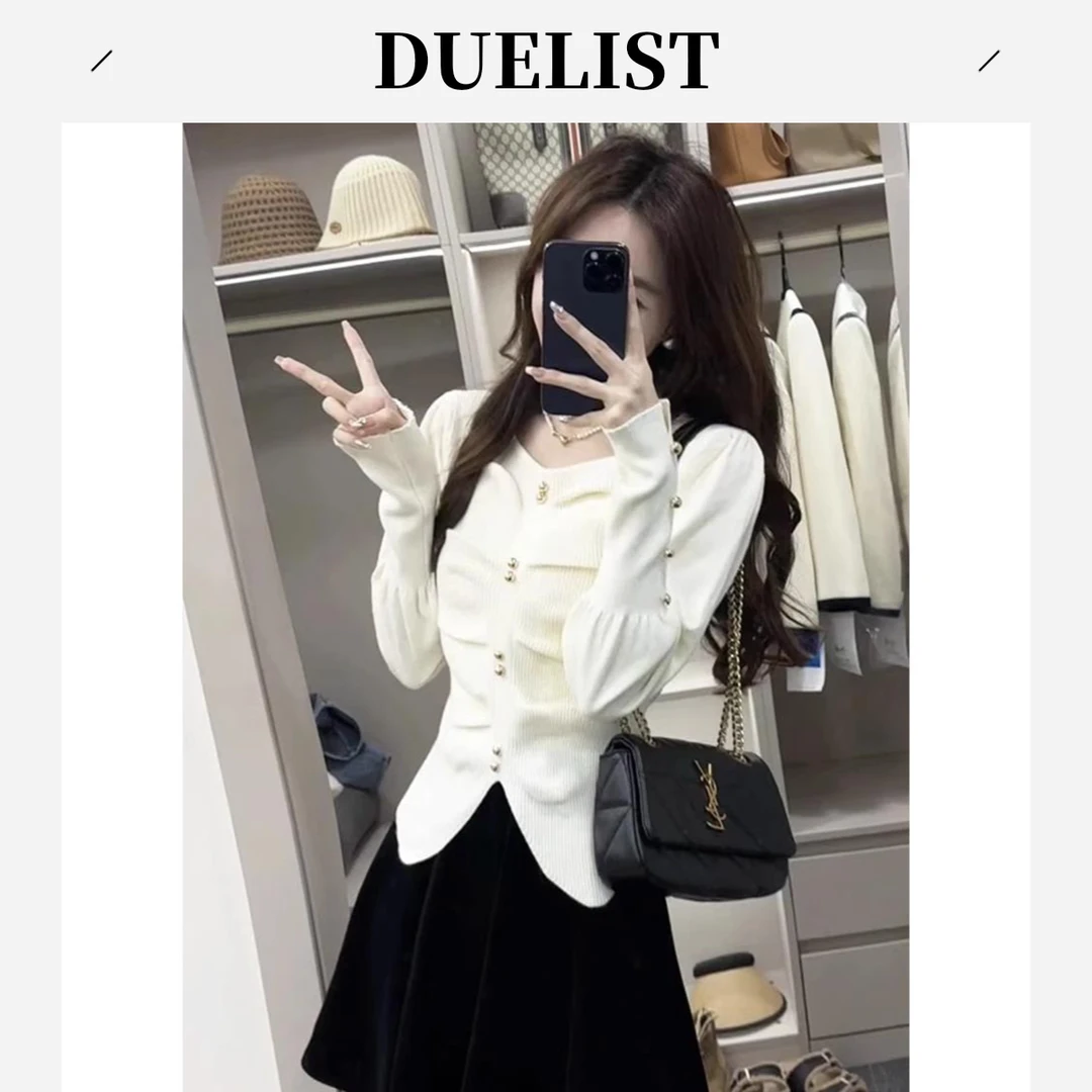 DUELIST法国泡芙袖针织女式秋冬新款修身多用途针织下装衬衫上衣