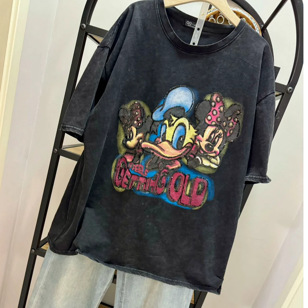 女款新款潮流时尚休闲大码加大宽松短袖t血重工复古百搭