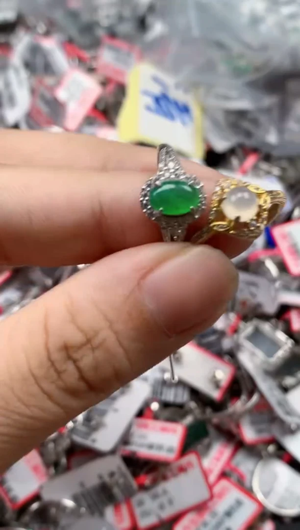 银S925镶嵌戒指翡翠天然A货缅甸翡翠