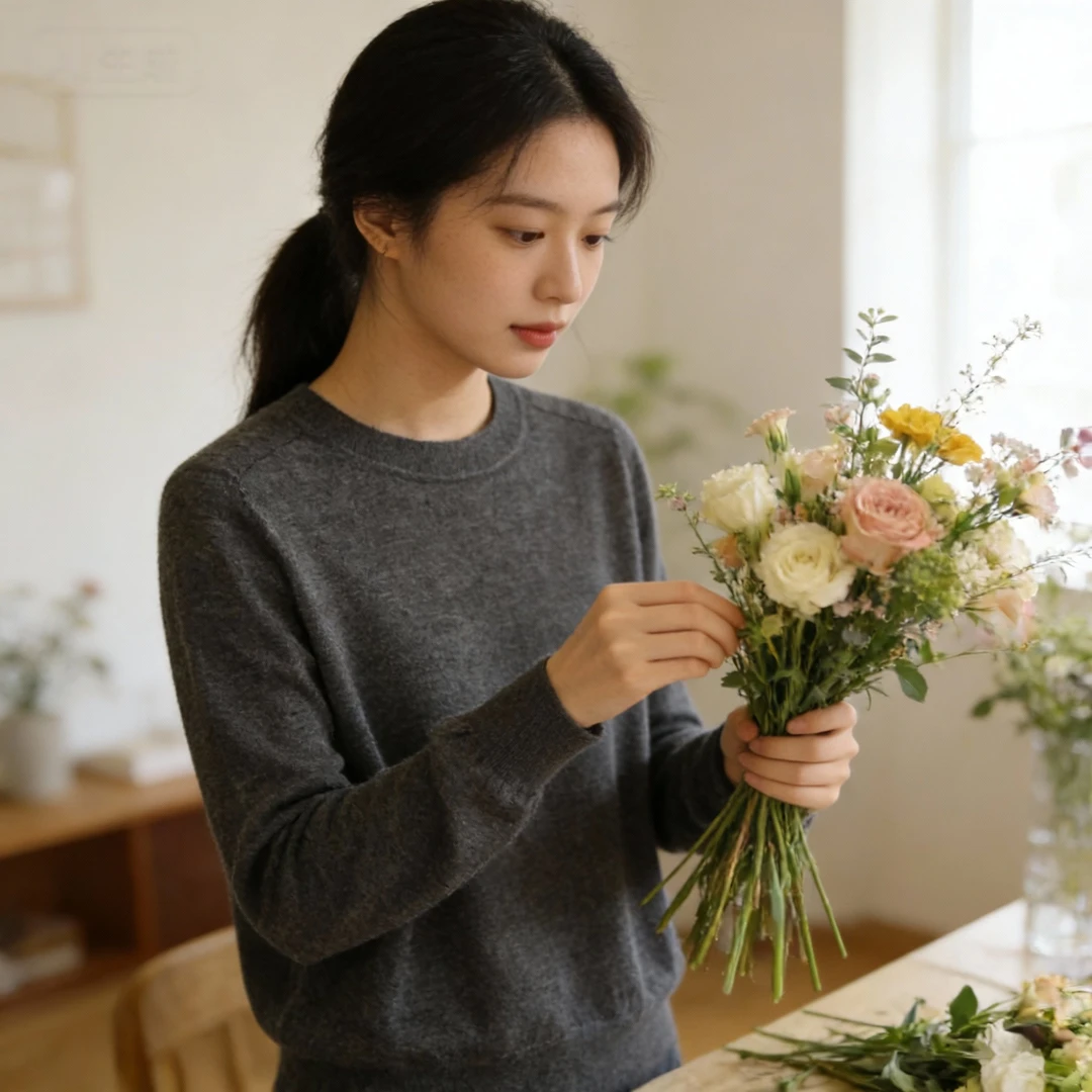 【精纺山羊绒】女秋冬圆领纯色长袖针织衫修身基础款内搭 STM0001