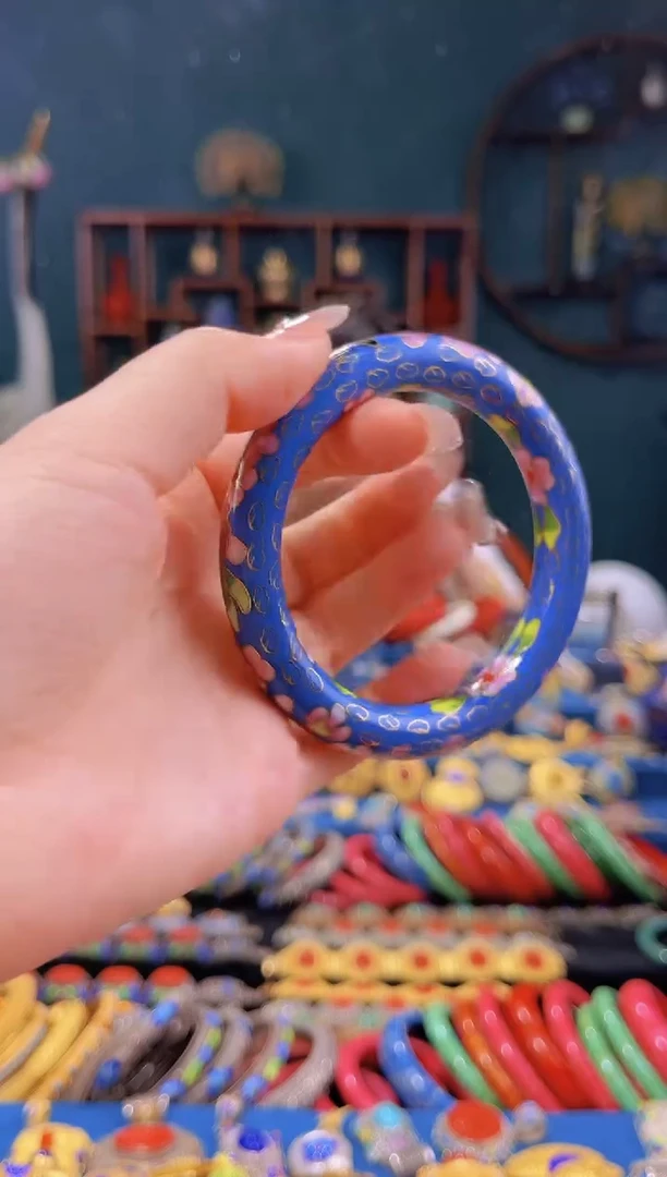 非遗景泰蓝手镯55-60粗湖蓝