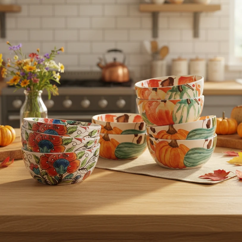 彩绘釉下彩陶瓷6英寸小面碗.大饭碗（口径15.高度7厘米）