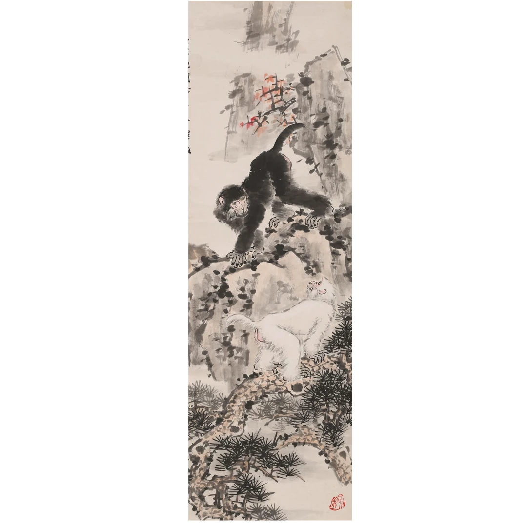 LOT.76 《双猿》100*35cm 纸本设色立轴