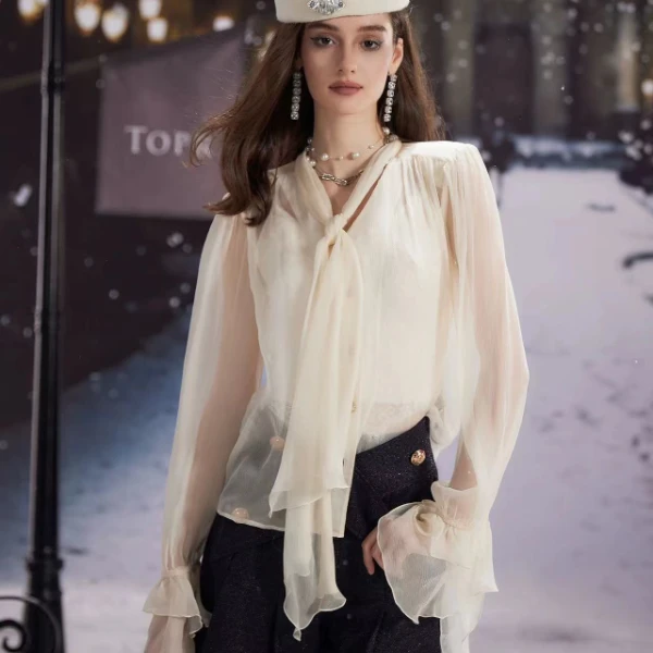 平凡高定！时尚轻奢气质复古百搭雪纺衫(B15-2)W047