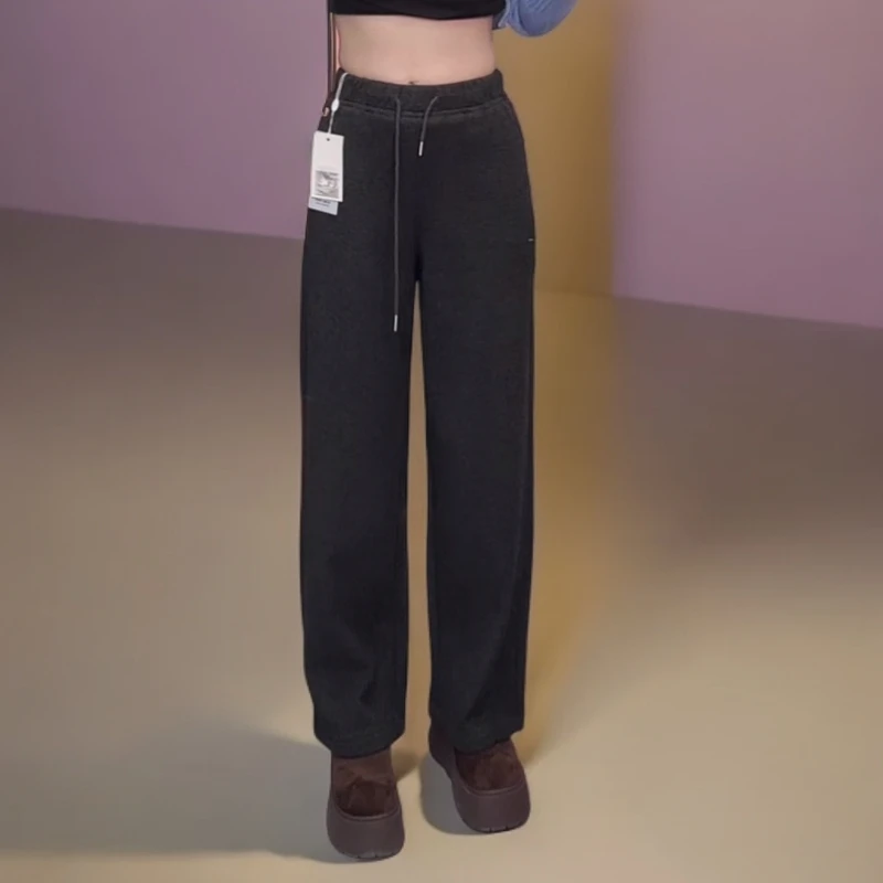 8090#-5【裤长约98】秋冬新款松紧腰加绒加厚显瘦垂感直筒裤