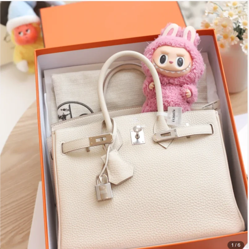 未使用 Hermes/爱马仕 Birkin25 B刻 TOGO皮 奶昔白 银扣女包