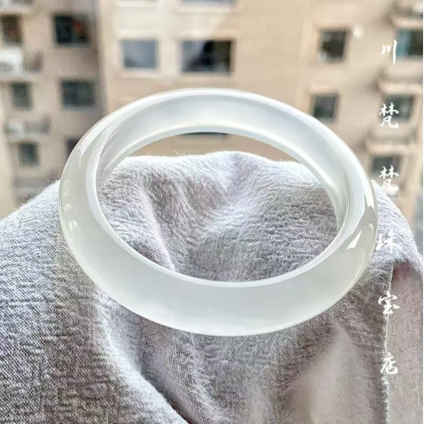 纯天然白月光手镯玛瑙玉髓玉镯子女款高冰透荔枝冻镯子正品送礼物