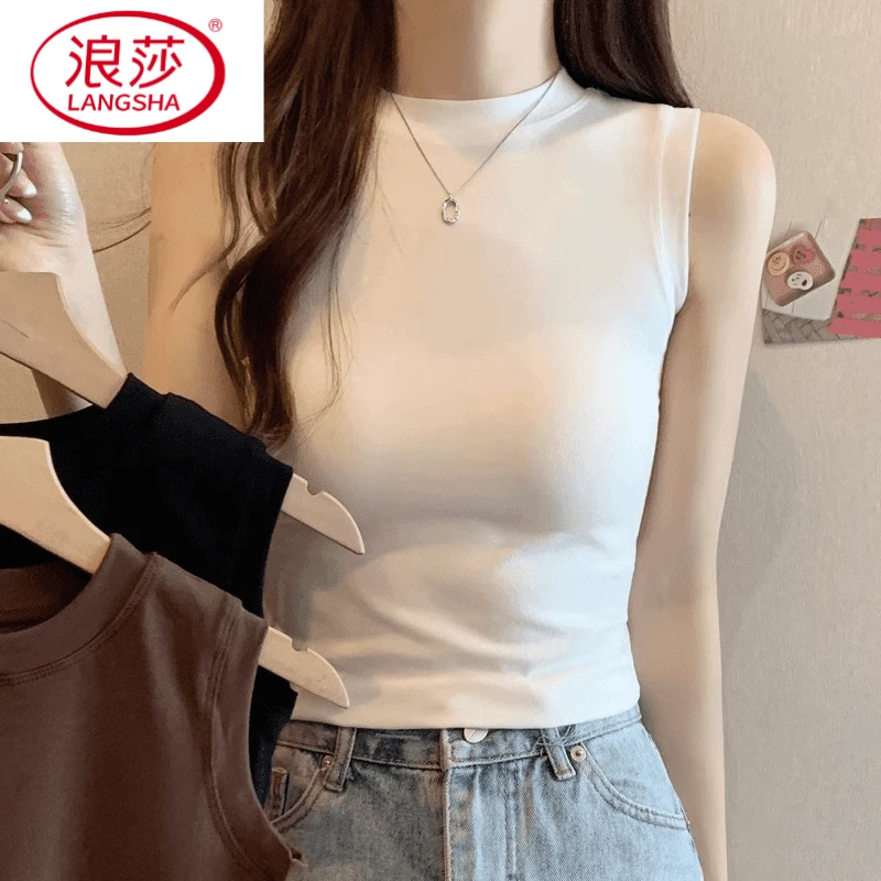 浪莎无袖女t恤基础款背心修身坎肩净版新款薄款韩版白色显瘦