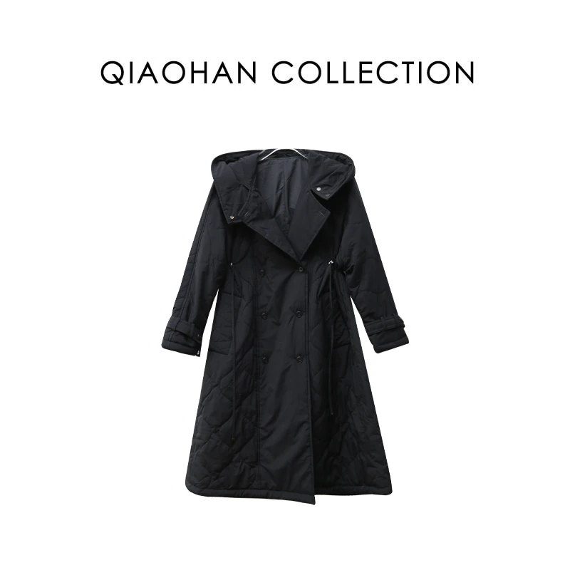 【俏韩—风衣】百搭保暖羊毛外套连帽羊驼毛长款宽松女装气质风衣