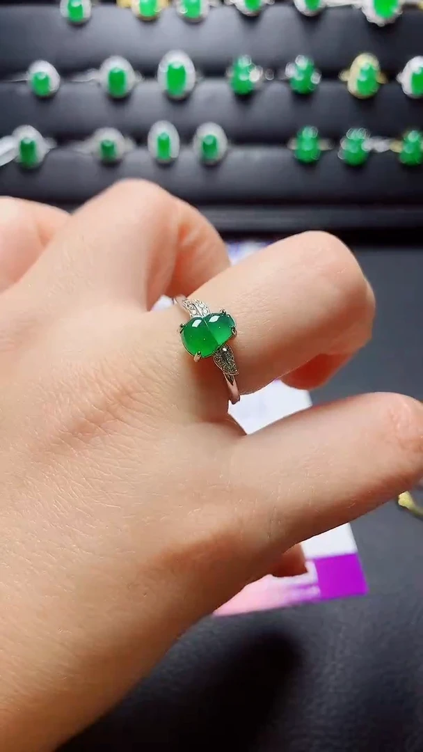 银S925镶嵌戒指翡翠天然翡翠A货s925银镶