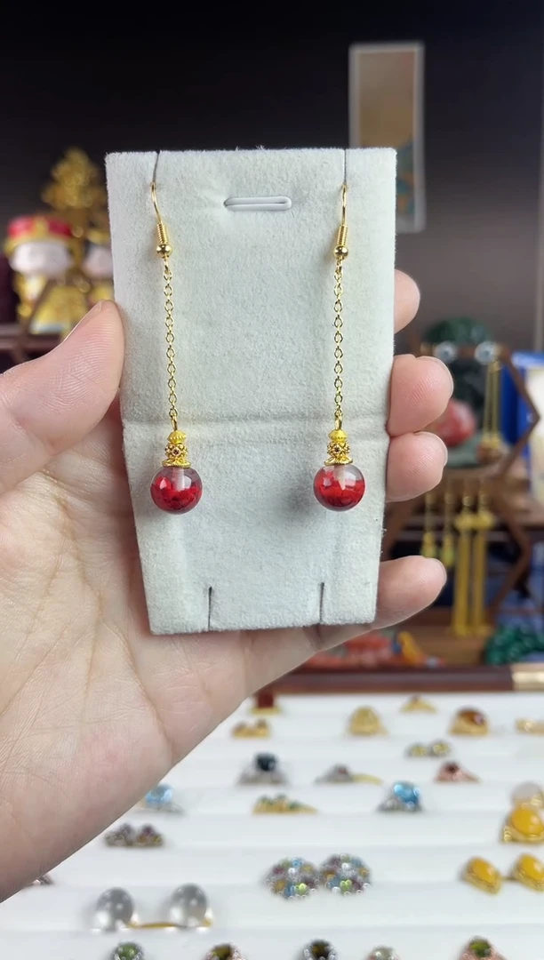 天然辰砂，822A-3子时归系列-半盆朱砂耳钩