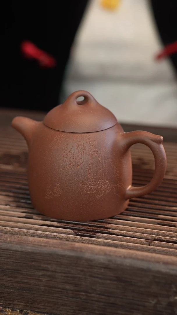 茶壶紫砂秦权 雕刻 半手工 220cc