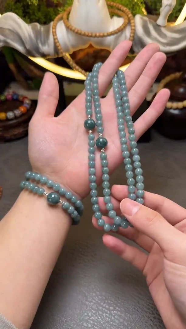 手串菩提根/象牙果B141蓝菩提圆珠双圈
