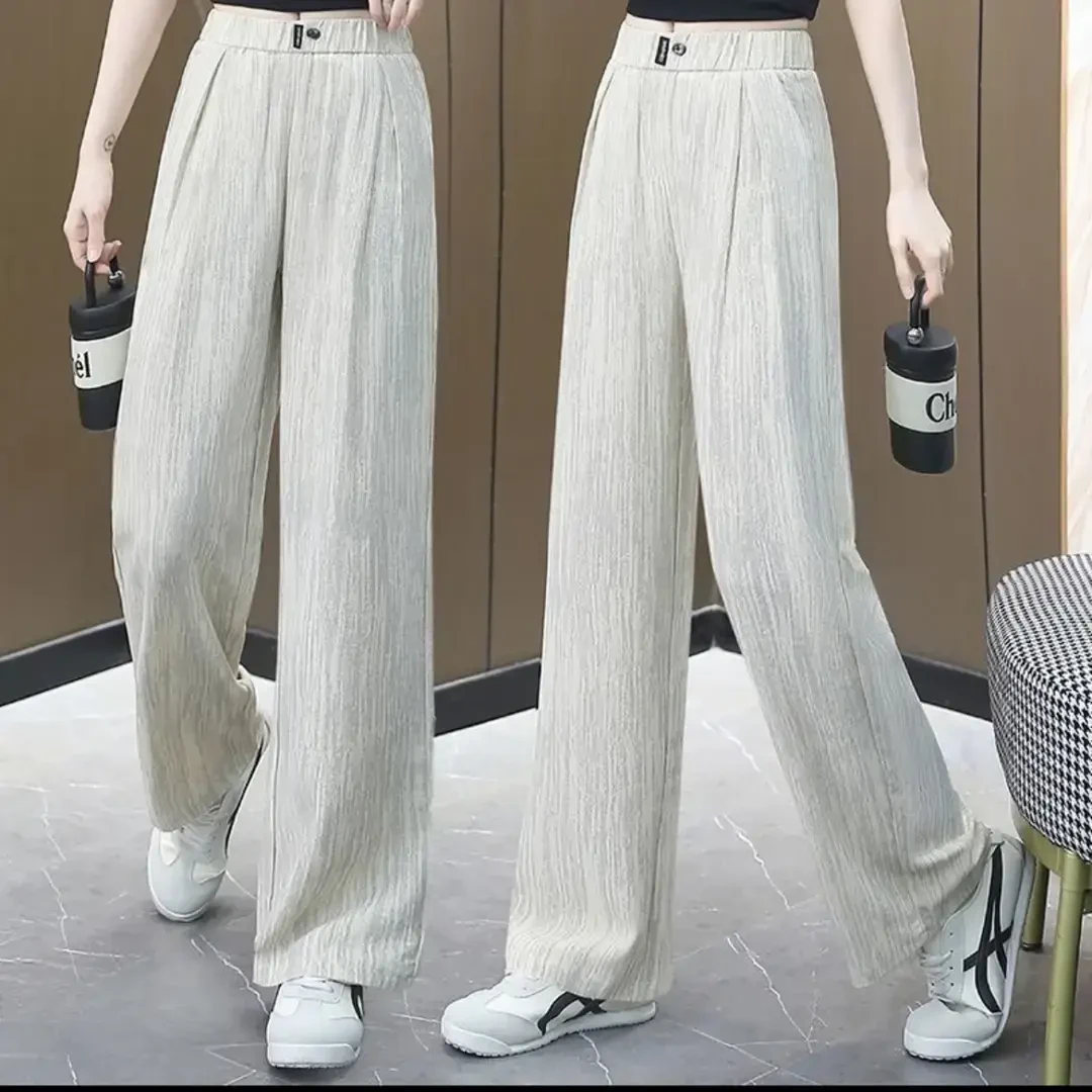 2025冰丝夏季垂感窄版直筒阔腿裤显瘦小个子高腰宽松薄款休闲裤女