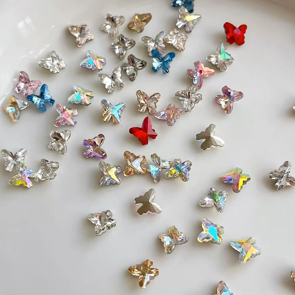 【祯福家】鸟巢立体指尖蝴蝶5*6美甲饰品手工玻璃高定奢华爆闪尖底