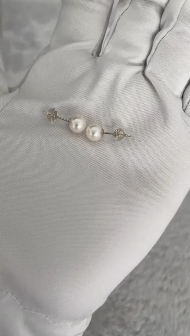 银S925镶嵌耳钉海水珍珠AK素钉6.5-7mm