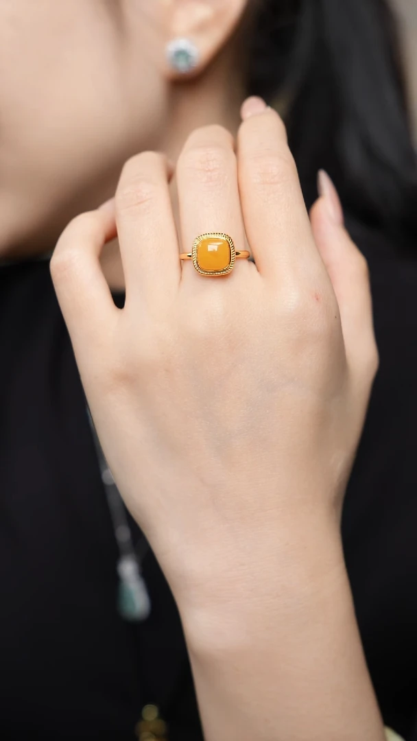 银S925镶嵌蜜蜡戒指老蜡戒指