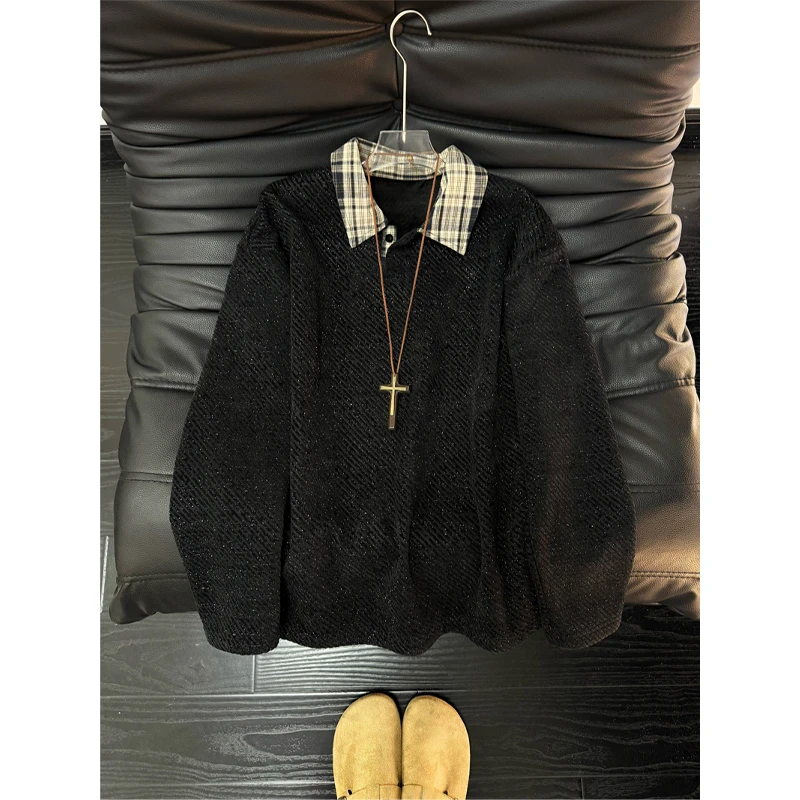 假两件亨利领卫衣男女款秋冬季加绒长袖T恤设计感小香风针织上衣