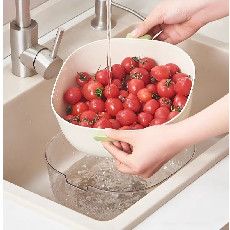 洗菜沥水篮水果盘客厅家用水果收纳茶几果盘篮子双层洗菜盆洗水果