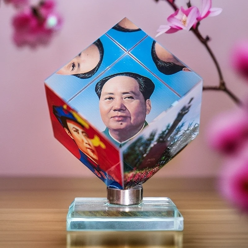 伟人魔方桌面水晶摆件纪念礼品 家居装饰小创意360度旋转伟人摆件