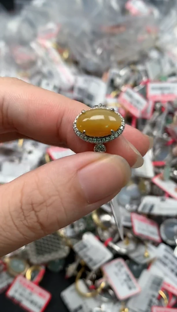 翡翠戒指银S925镶嵌天然A货缅甸翡翠