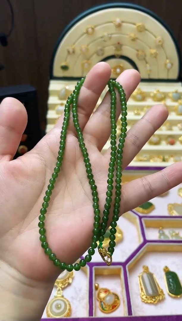 【闪购商品】和田玉颈饰银S925镀金镶嵌碧玉