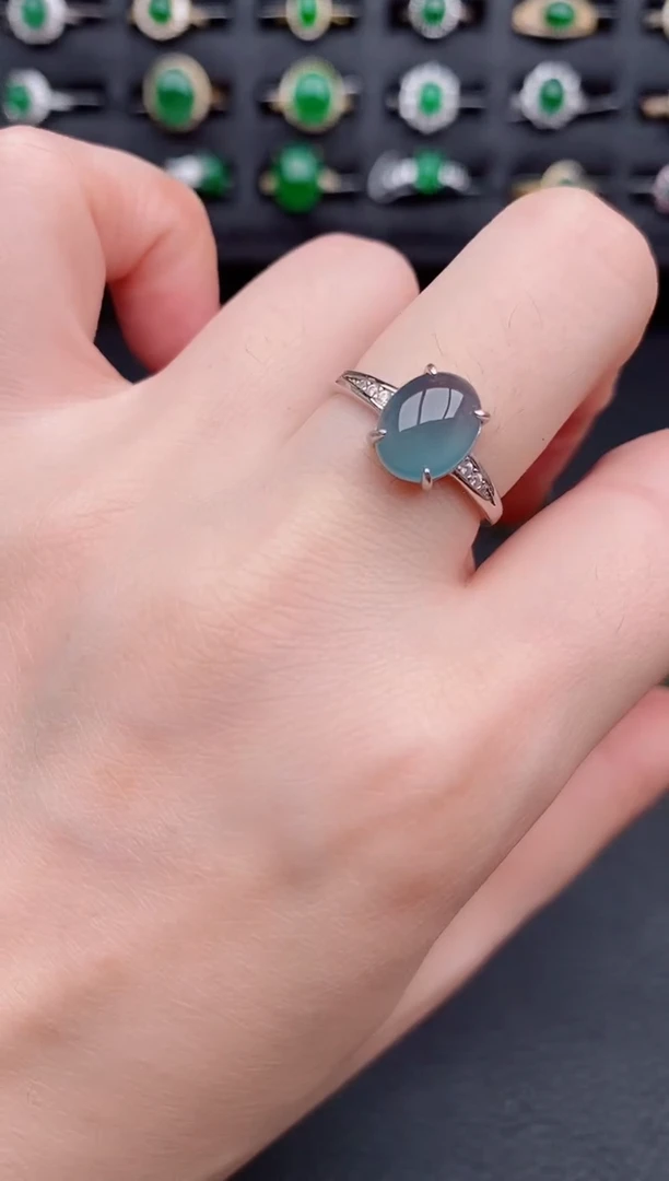 银S925镶嵌戒指翡翠天然 a货翡翠16